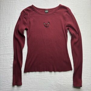 Wild Fable Burgundy Long Sleeve Top with Butterfly Accent